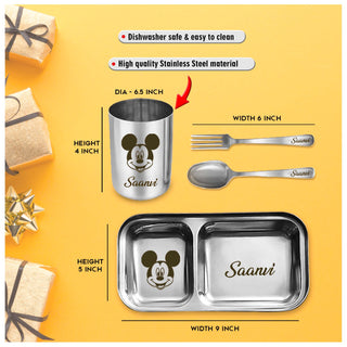 2 Compartment Stainless Steel Dinner Plate with Spoon & Fork – Name & Design Engraved