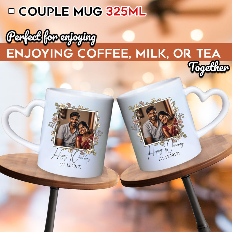 Custom Couple Coffee Mugs Set  With Your Favorite Photo, Name or Date.