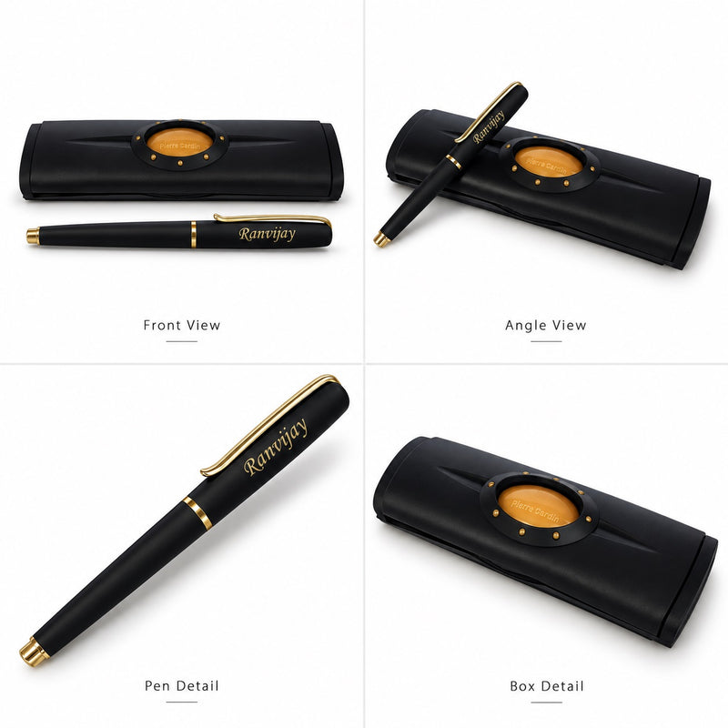 Customized Black Roller Pen with Name Engraved & Box | Personalized Pen Gift for Men & Women