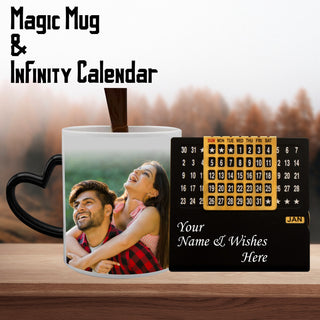 Custom Heart Handle Magic Mug & Engraved Infinity Calendar Gift Set