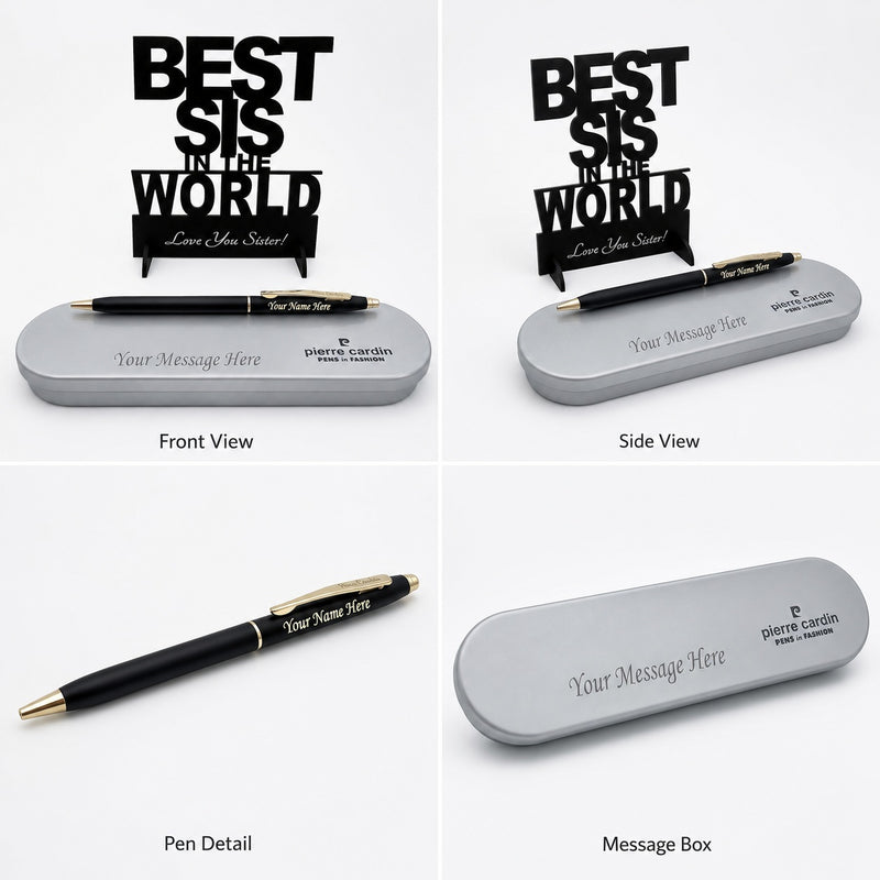 Customized Pen with Name Engraved & Best Sis Acrylic Stand