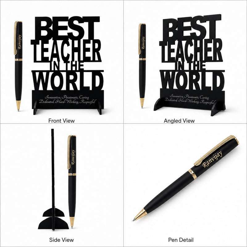 Customized Pen with Name Engraved & Best Teacher in the World Acrylic Stand.