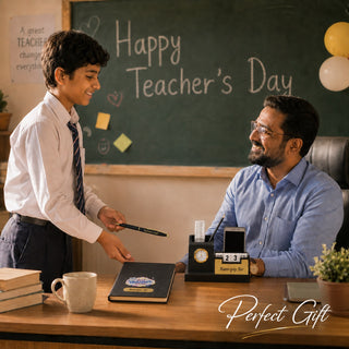 Customized Teacher's Combo Set- Customized Diary with Name, Personalized Pen with Name Engraved, Pen Stand with Clock