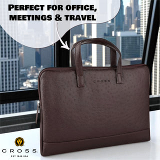Premium Cross Laptop Sleeve With Luggage Strap & Handle – Brown