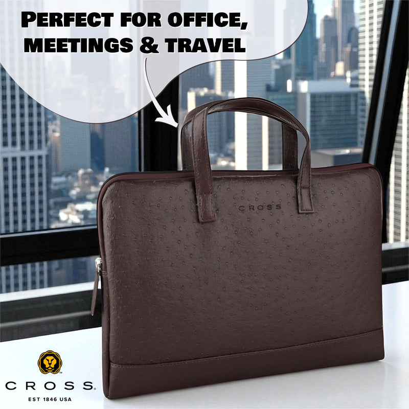 Premium Cross Laptop Sleeve With Luggage Strap & Handle – Brown
