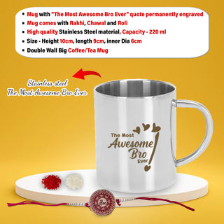 Rakshabandhan Gift Set- Awesome Bro Quote Engraved Mug & Black Bottle