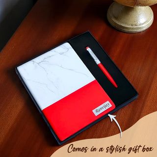 Personalized Marble Finish Diary – Engraved Name Notebook & Pen with Employee Name.