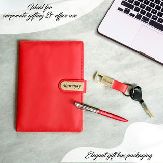 Personalized Leather Diary Gift Set – Magnetic Diary with Engraved Pen & Keychain,