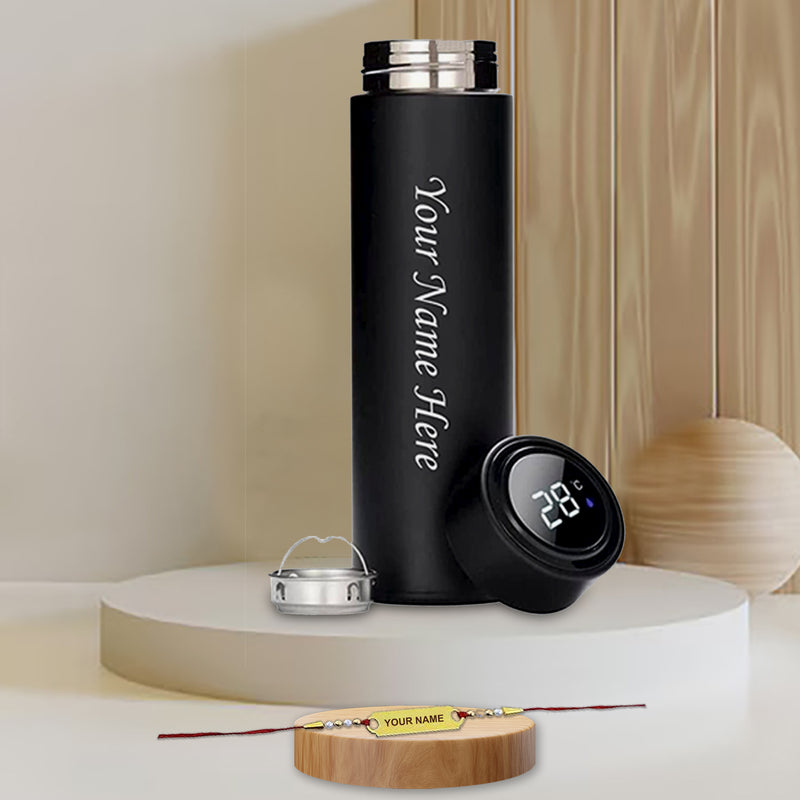 Rakhi Gift: Custom Engraved Name Rakhi & Water Bottle