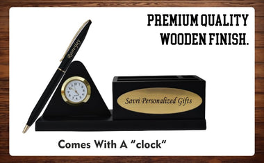 Personalized Pen and Wooden Desk Organizer With your Name, Designation & Company