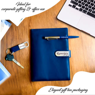 Personalized Leather Diary Gift Set – Magnetic Diary with Engraved Pen & Keychain,