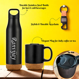 Personalized Executive Gift Set – Non-Dated Diary, Pen, Mug, Bottle, Keychain & Cardholder with Employee Name.