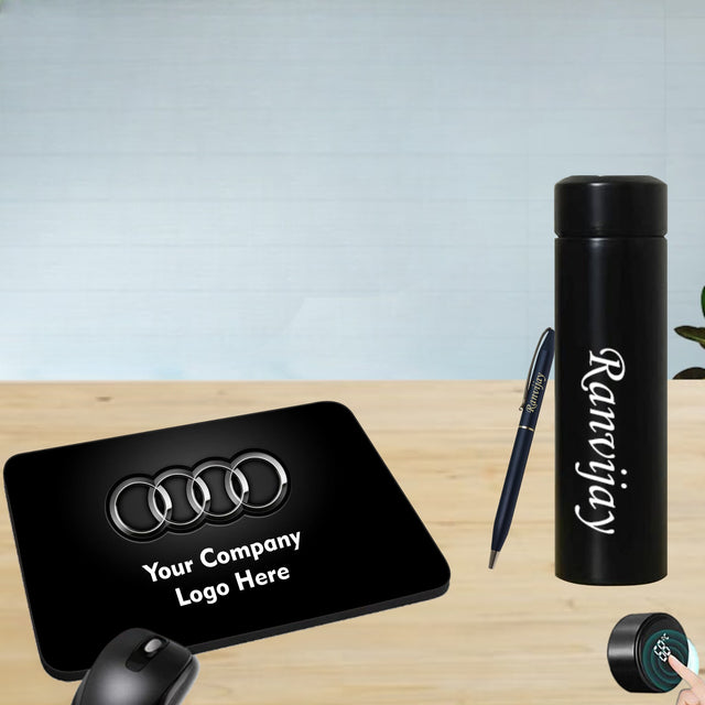 Corporate Joining Kit - Custom Temp Bottle, Pen & Mouse Pad with Name & Text