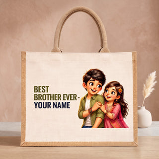 Customized Raksha Bandhan Jute Gift Bag with Name, Message or Quote | Customized Best Brother Gift Bag (Pack of 2)