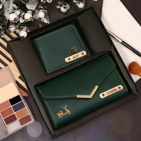 Leather Couple Gifts: Name-Engraved Wallet & Premium Clutch