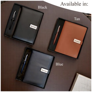 A5 Personalized Leather Diary & Engraved Pen.