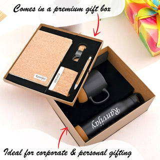 Personalized Executive Gift Set – Non-Dated Diary, Pen, Mug, Bottle, Keychain & Cardholder with Employee Name.