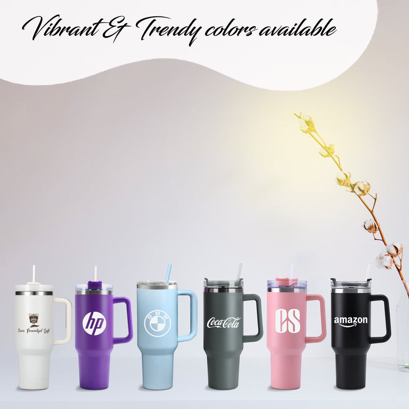 Personalized Stainless Steel Travel Tumbler with Lid, Straw & Name Engraving.