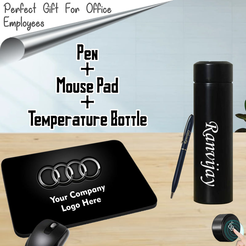 Corporate Joining Kit - Custom Temp Bottle, Pen & Mouse Pad with Name & Text