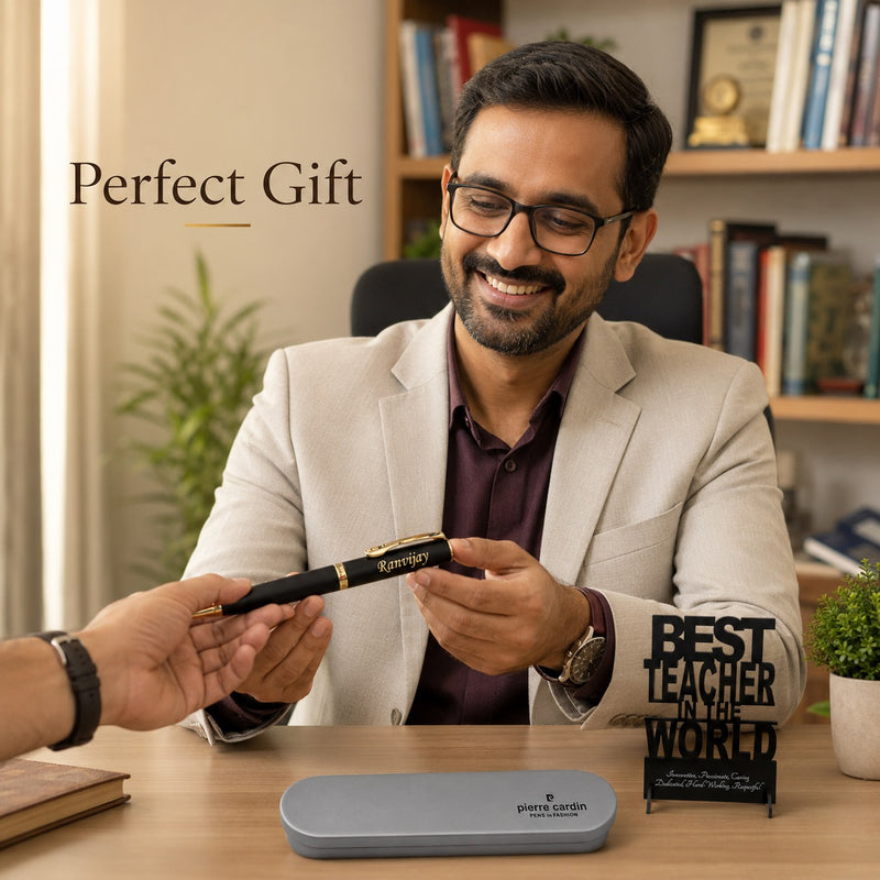 Customized Pen with Name Engraved & Best Teacher in the World Acrylic Stand.