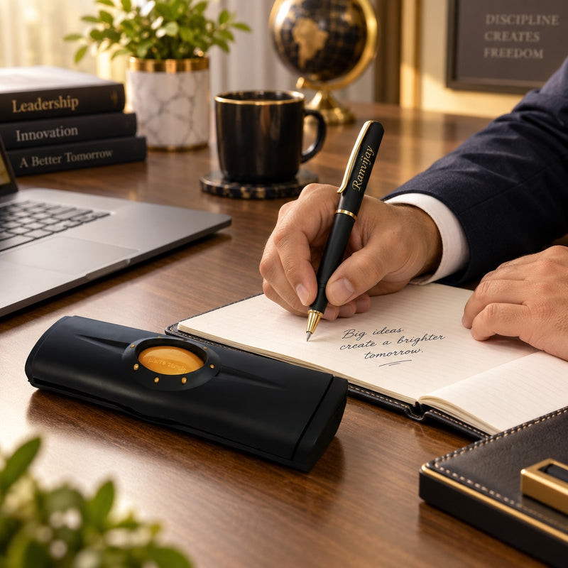 Customized Black Roller Pen with Name Engraved & Box | Personalized Pen Gift for Men & Women