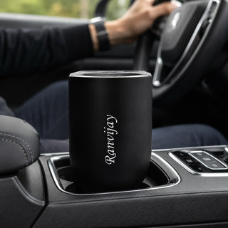 Customized Travel Mug with Name, 350 ml Stainless Steel Double Walled Vacuum Insulated Coffee Mug with Lid.