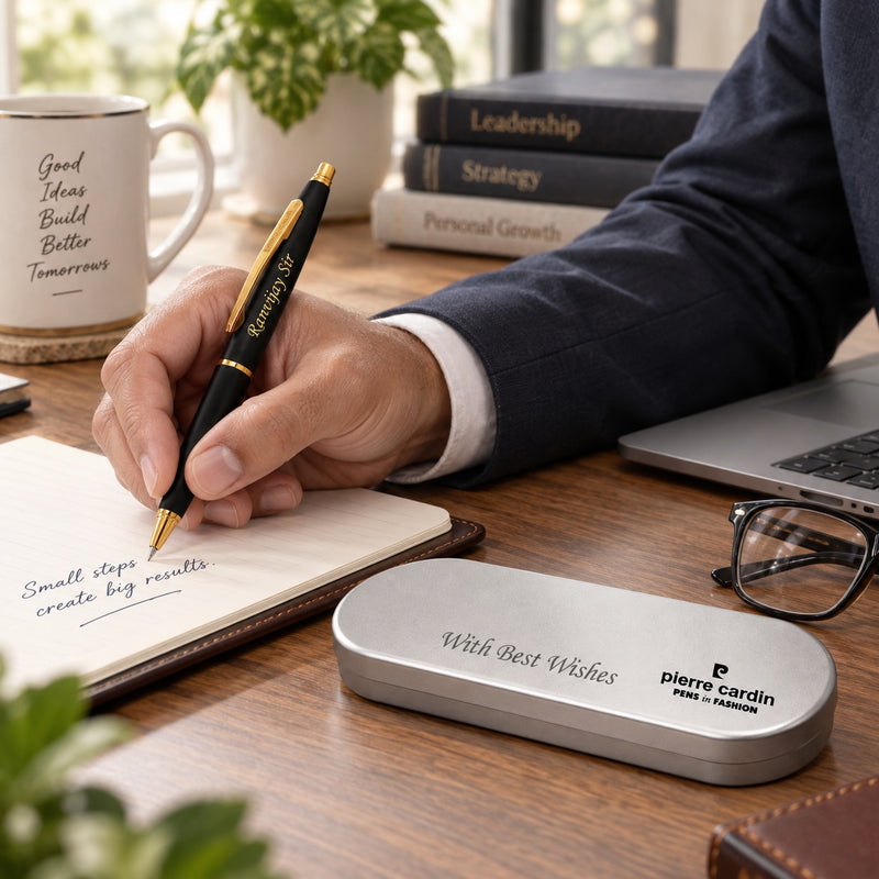 Customized Pen with Name Engraved & Message on Box | Personalized Premium Black Roller Pen Gift for Men and Women