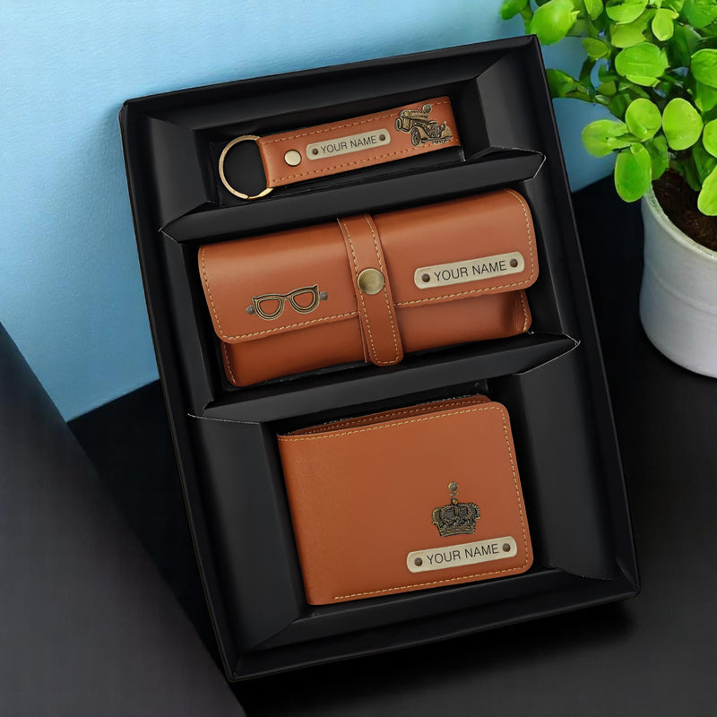 Men's Personalized Leather Gift Combo- Wallet, Eye wear Case & Keychain
