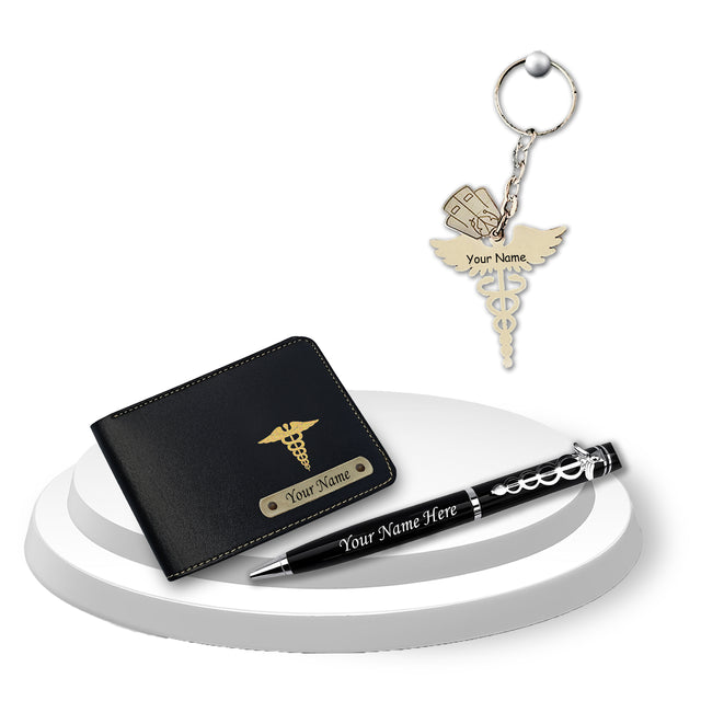 Doctor's Custom Combo Key-Chain with Dr. Logo,Doctor Symbol Pen & Wallet.