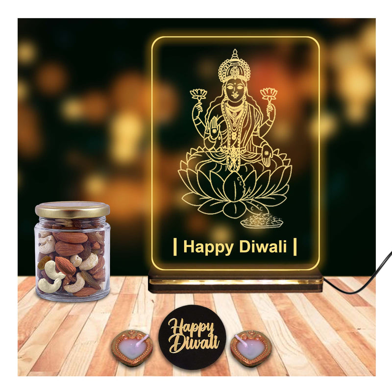 Lakshmi Ji Acrylic LED Frame – 6x8 Inch Wooden Base for Diwali & Home Décor