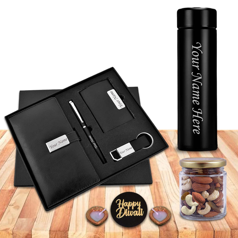 Diwali Combo – Diary, Pen, Keychain, Card Holder & Bottle with Custom Name.