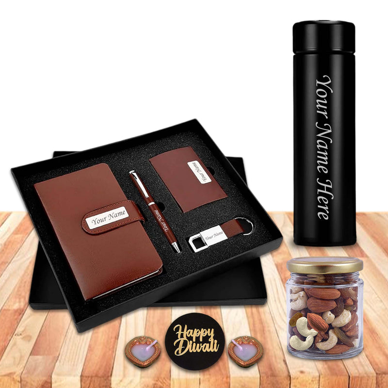 Diwali Combo – Diary, Pen, Keychain, Card Holder & Bottle with Custom Name.