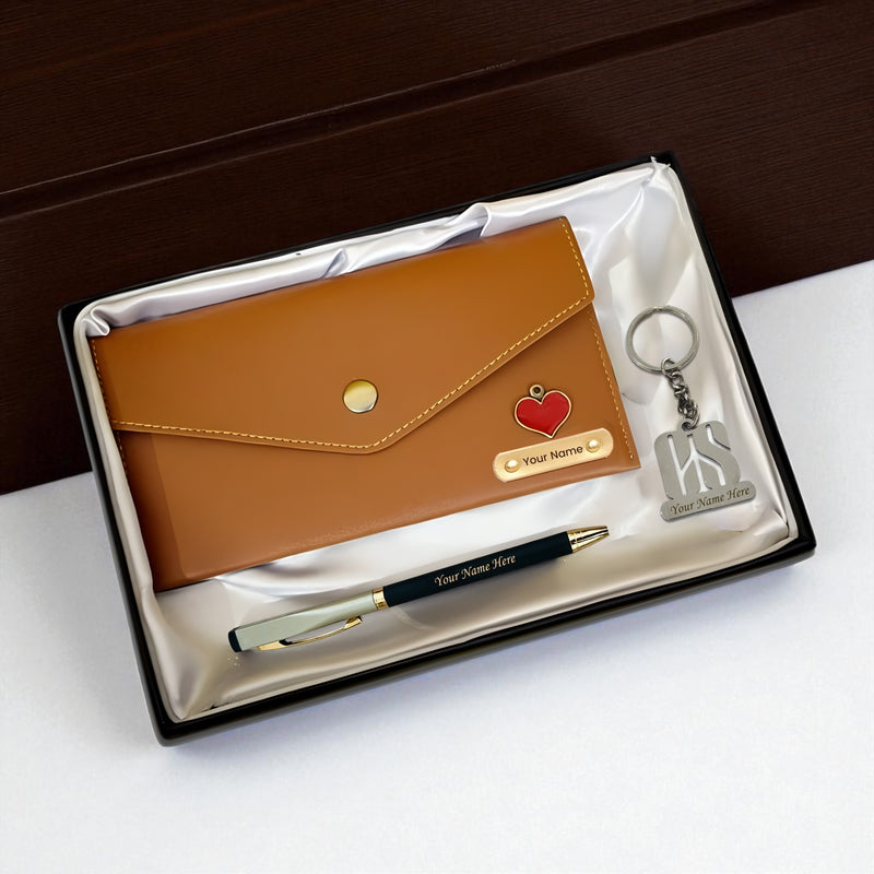 Personalized Pen, Keychain & Clutch Combo with Engraved Name – Gift for Women