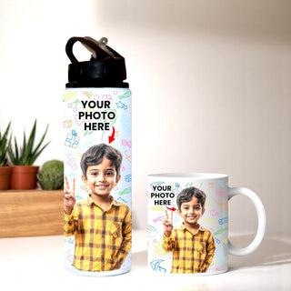 Personalized Kids Gift Set – 750ml Sipper Bottle with Photo & Ceramic Mug.
