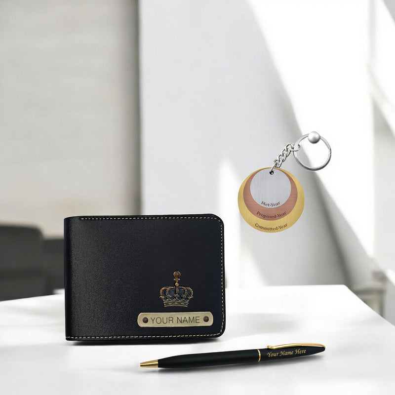 Valentine Combo (Male) – Personalized Keychain, Pen & Leather Wallet