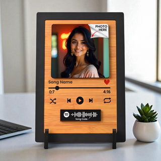 Custom Spotify Wooden Frame with Photo, Song Name & Scannable Code