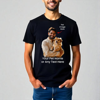 Personalized Unisex Black Cotton T-Shirt with Your Pet's Photo and Name Printed