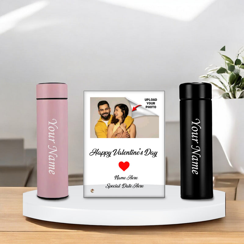 Valentine Combo – Custom Acrylic Frame & Pink-Black Bottle Set with Name