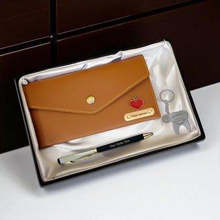Personalized Pen, Keychain & Clutch Combo with Engraved Name – Gift for Women