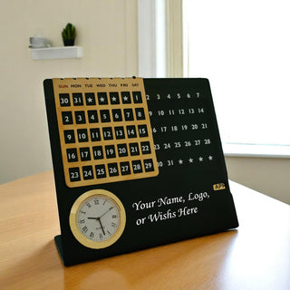 Personalized Steel Infinity Desk Calendar with Clock – Name & Logo Engraved