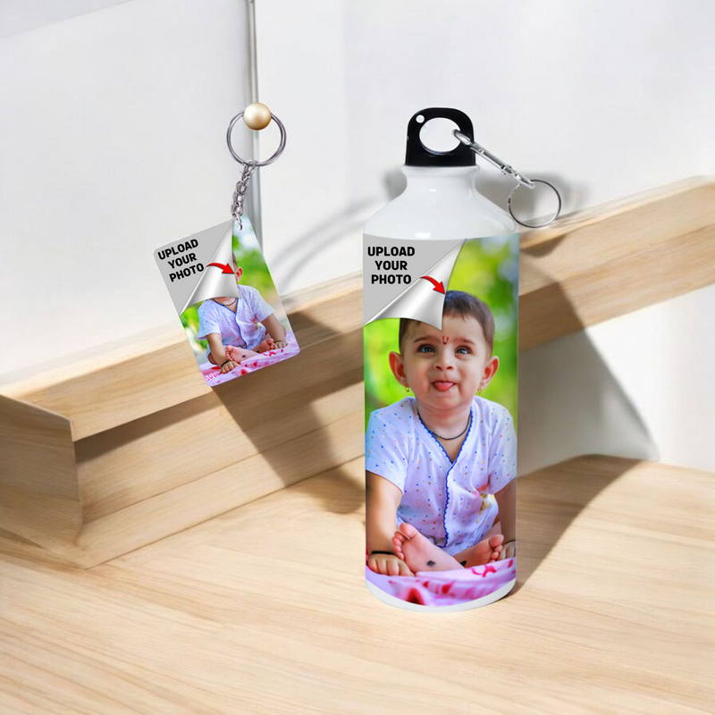 Photo Printed Aluminum Water Bottle with Keychain