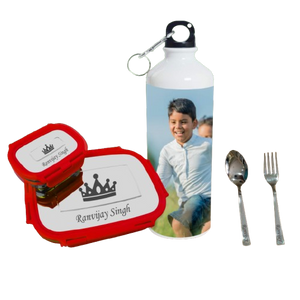Kids Combo: Photo Bottle & Name Engraved Steel Lunch Box