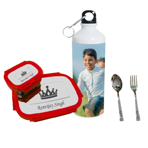 Kids Combo: Photo Bottle & Name Engraved Steel Lunch Box.