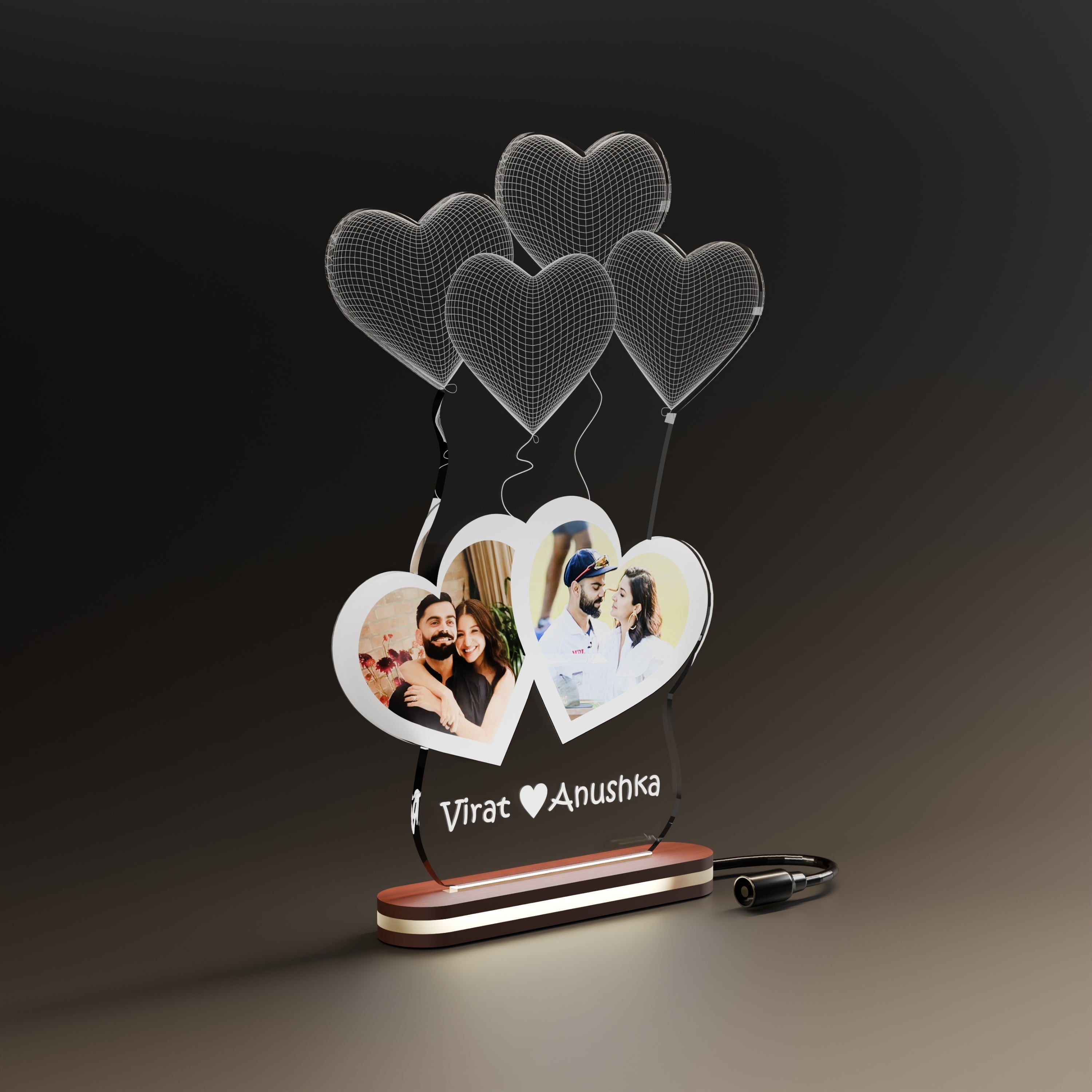 Heart Multi Photo Frame Acrylic LED Photo Frame with Heart Design – Perfect Gift for Couples o