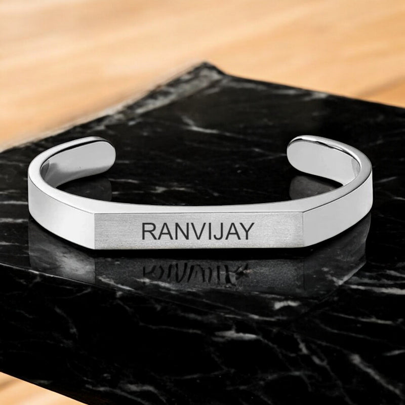 Stainless Steel Kada Bracelet - Engraved Name Armlet for Men & Women.