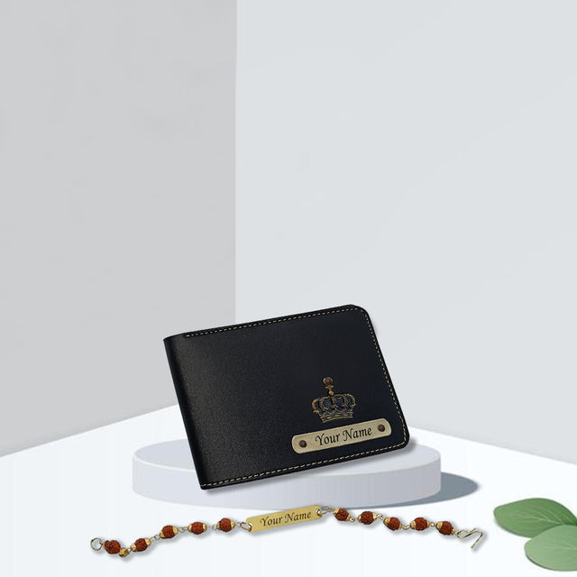 Leather Men's Wallet Black & Rudrakash Rakhi.