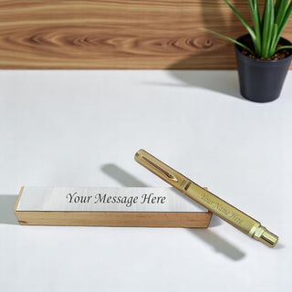 Unique Golden pen with name on pen & message on wooden box.