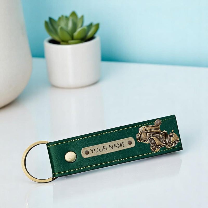Personalized Leather Keychain with Hook & Charm