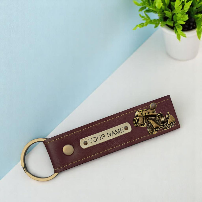 Personalized Leather Keychain with Hook & Charm