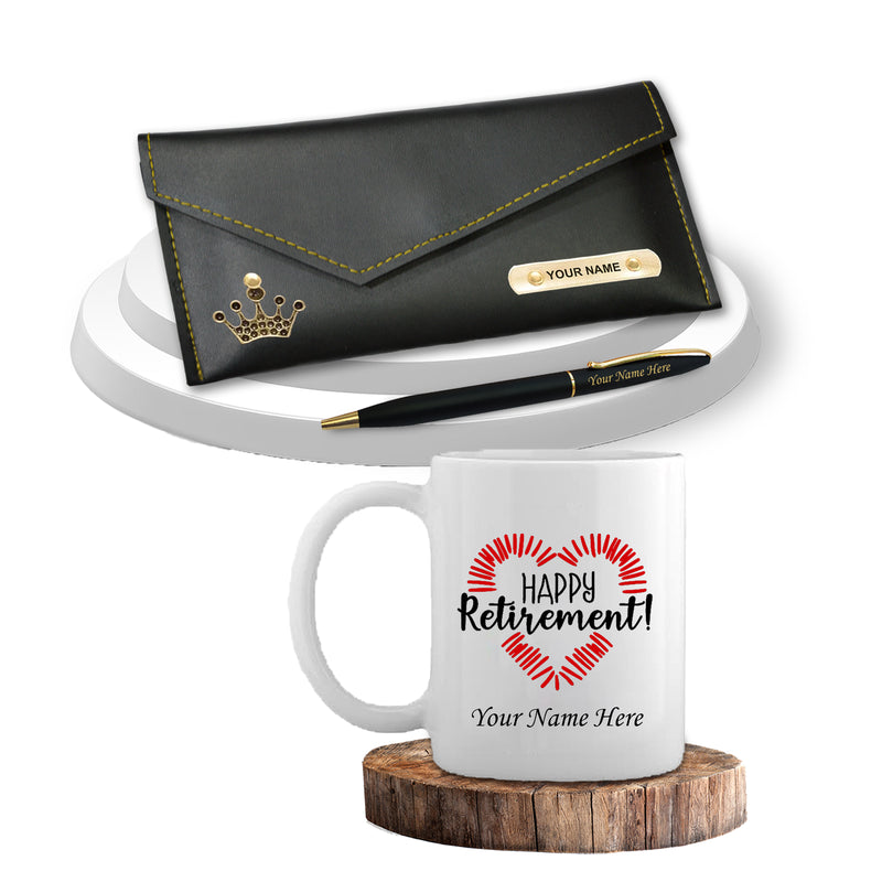 Retirement Gift for Her – Personalized Clutch, Mug, & Pen.